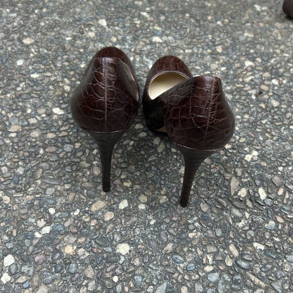 Ann Taylor Brown Embossed Croc Leather Platform Round Toe Heels Size 8.5 Medium - Picture 12 of 12